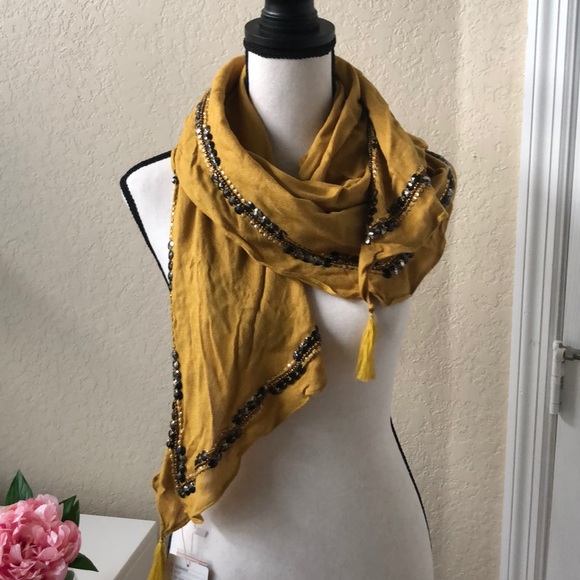 Anthropologie Shawl Chartreuse Citron Color Beaded - Picture 8 of 10